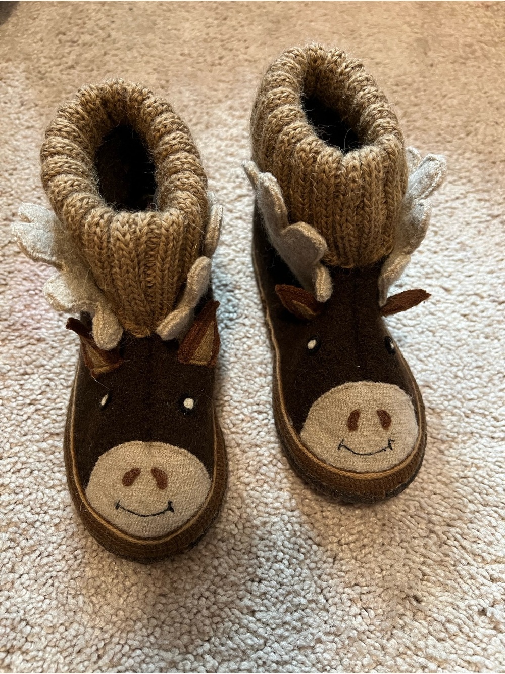 Garnet Hill Kids Brown Moose Wool Slipper Boots, Toddler size 9